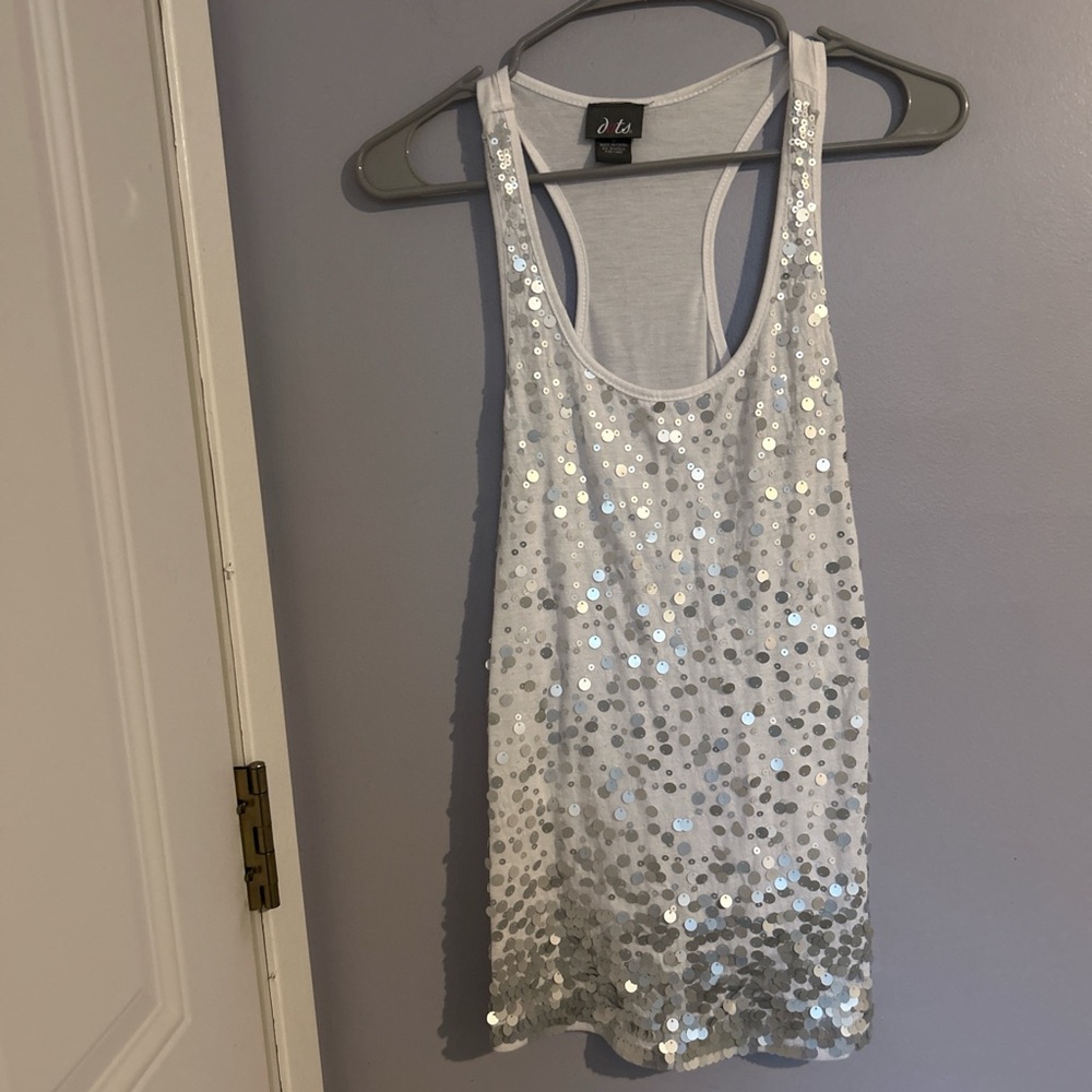 Dots Silver Sequin Tank Top Relaxed Style